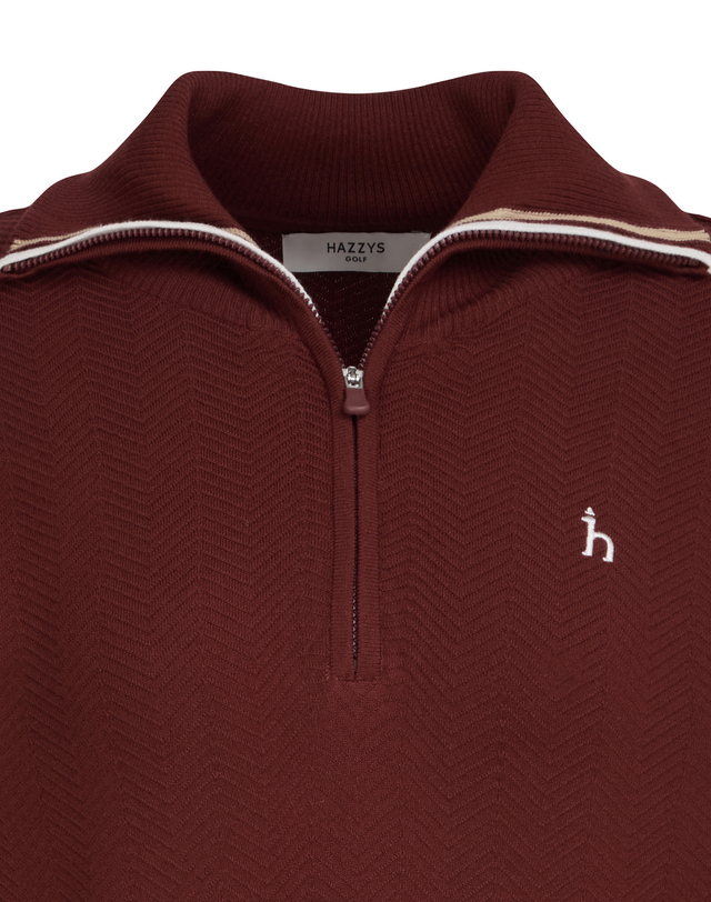 Áo knit golf nữ cổ khóa nửa tay dài màu đỏ rượu vang — ảnh 3