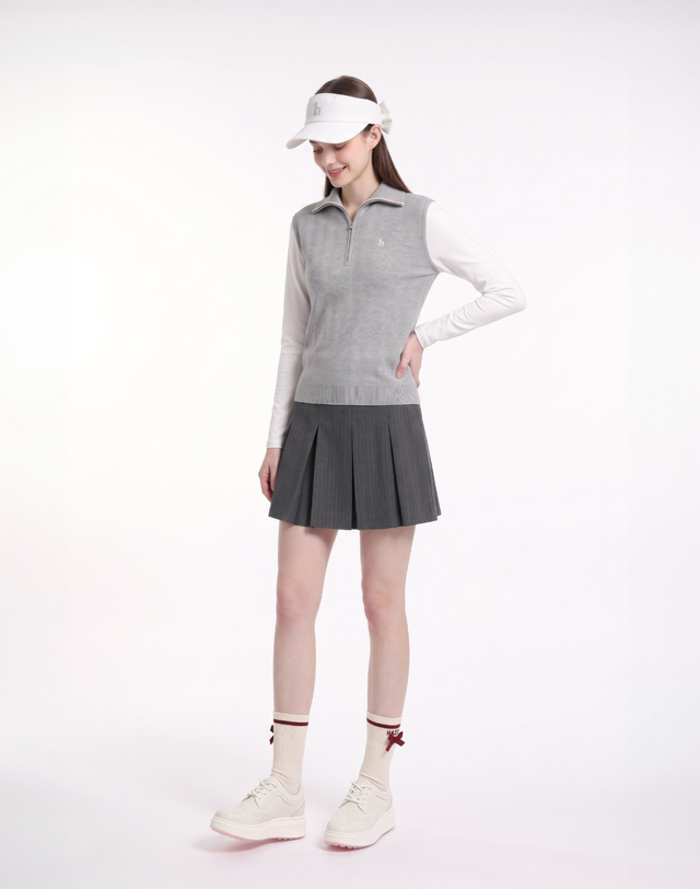Áo knit golf nữ cổ kéo khóa màu xám — ảnh 3