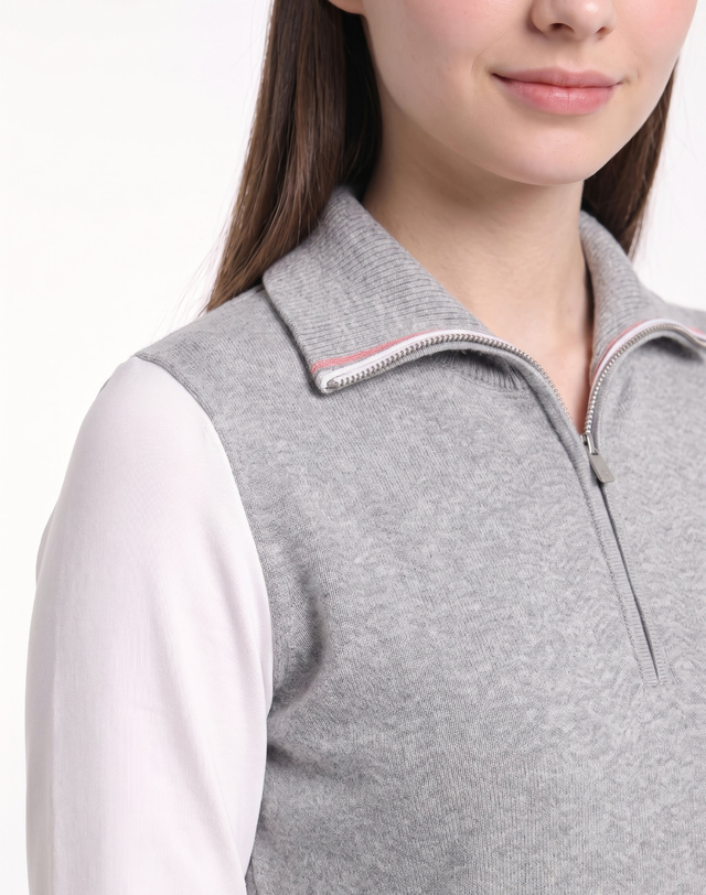 Áo knit golf nữ cổ kéo khóa màu xám — ảnh 5