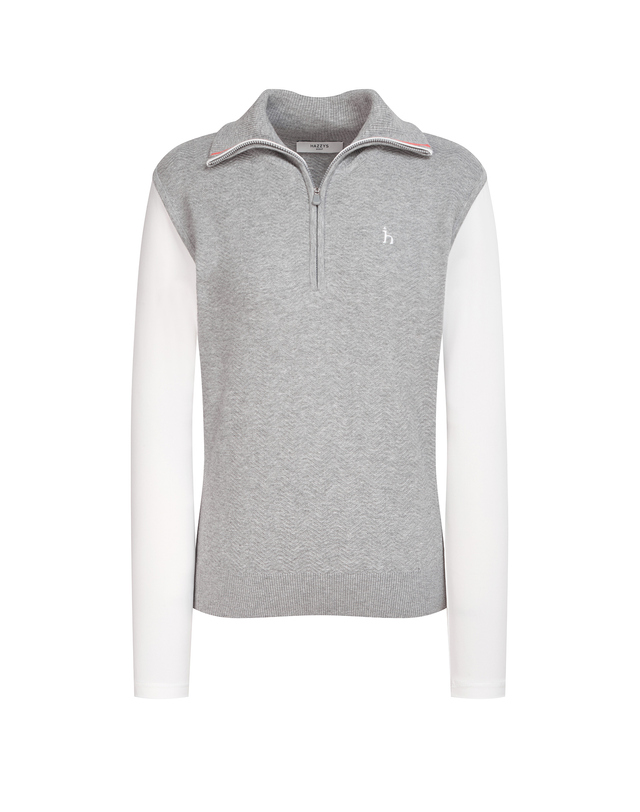 Áo knit golf nữ cổ kéo khóa màu xám — ảnh 6