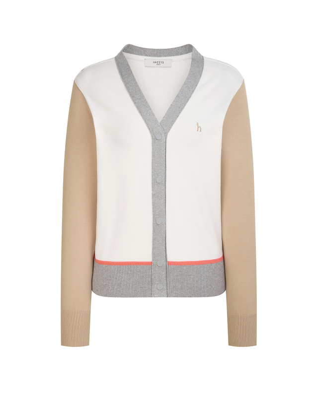 Áo knit golf nữ tay dài phối màu camel trắng xám — ảnh 6