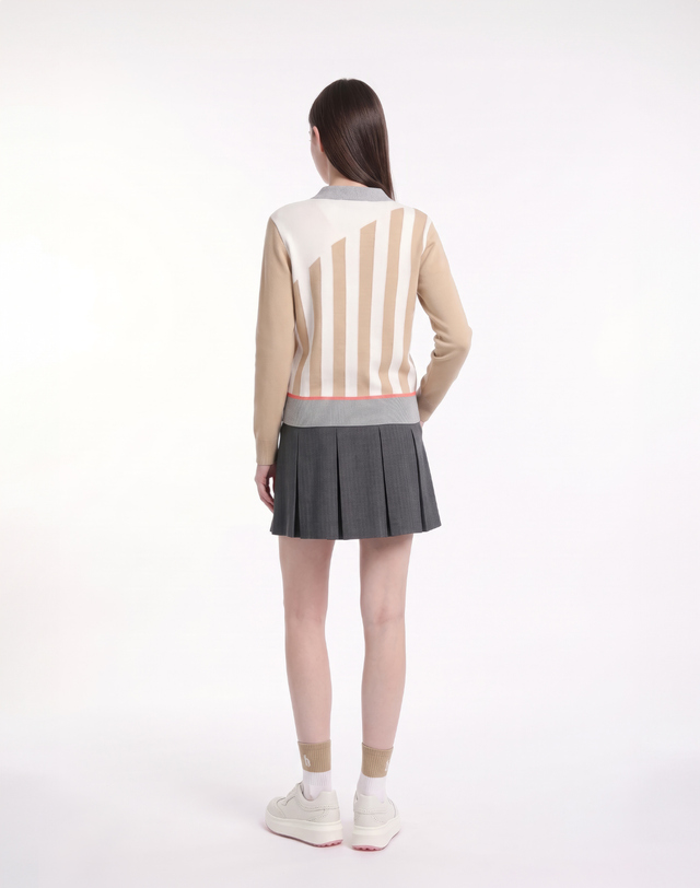 Áo knit golf nữ tay dài phối màu camel trắng xám — ảnh 4