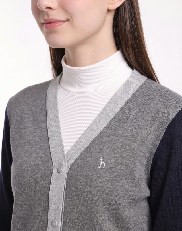 Áo knit golf nữ tay dài phối màu xám đậm — ảnh 6