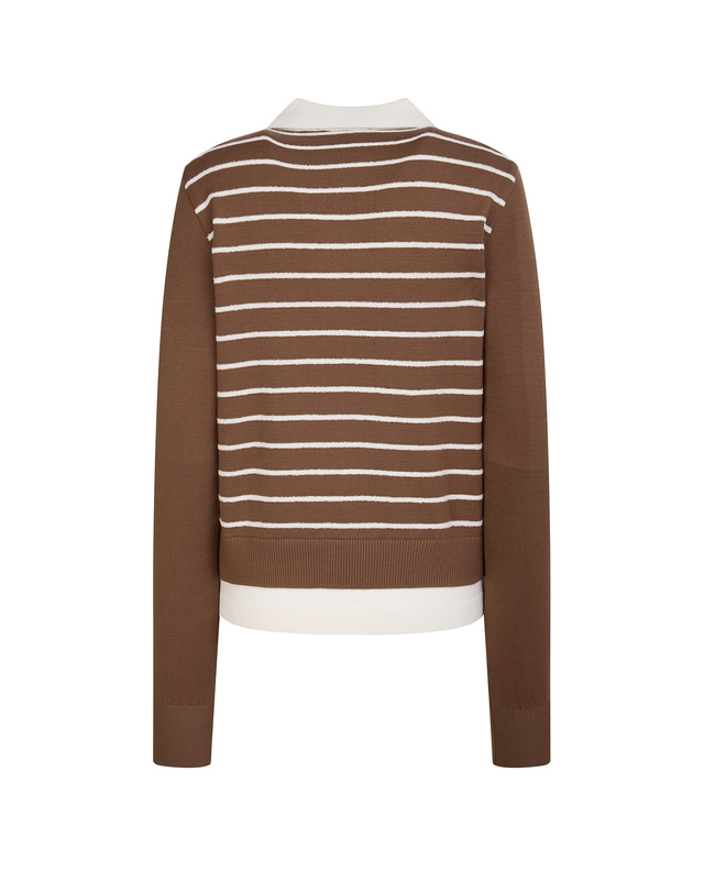 Áo knit golf nữ phối sọc và hình chó màu nâu — ảnh 2