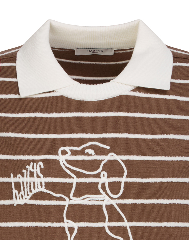 Áo knit golf nữ phối sọc và hình chó màu nâu — ảnh 3