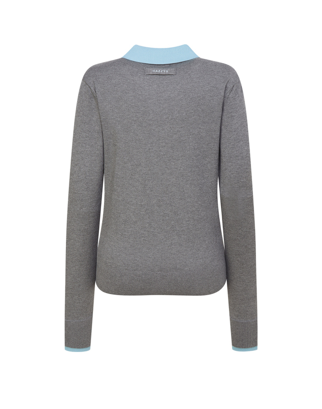 Áo knit golf nữ cổ bẻ phối xanh xám thanh lịch — ảnh 2