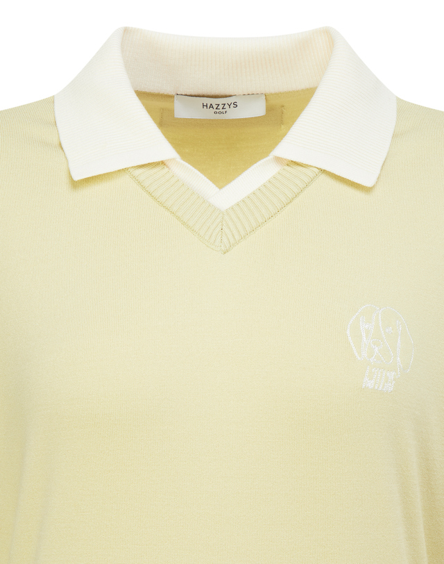 Áo knit golf nữ cổ phối màu v-neck màu kaki — ảnh 5