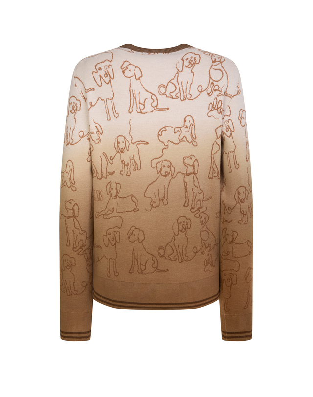 Áo knit golf nữ họa tiết chó ombre nâu — ảnh 2