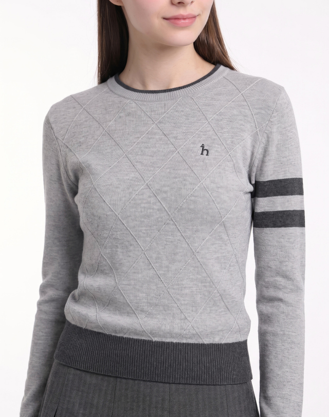 Áo knit golf nữ cổ tròn tay dài màu xám — ảnh 5