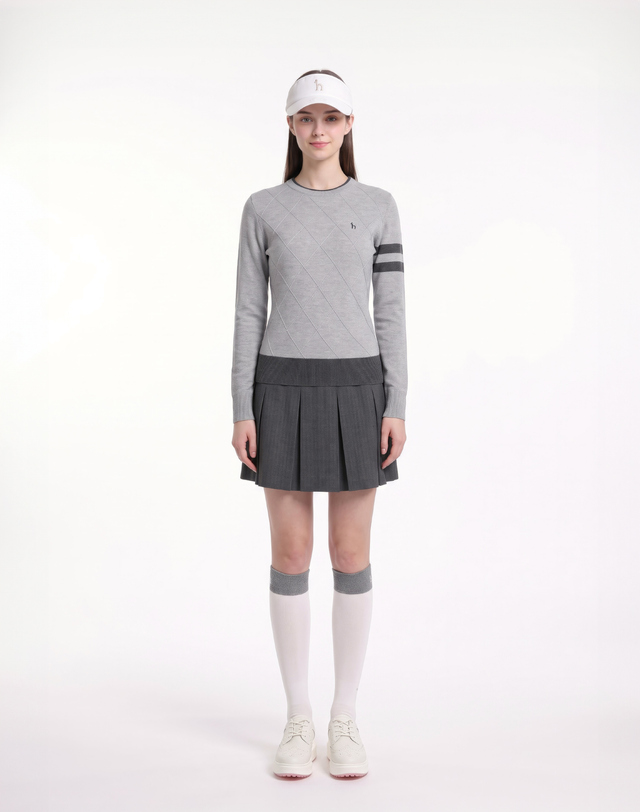 Áo knit golf nữ cổ tròn tay dài màu xám — ảnh 3