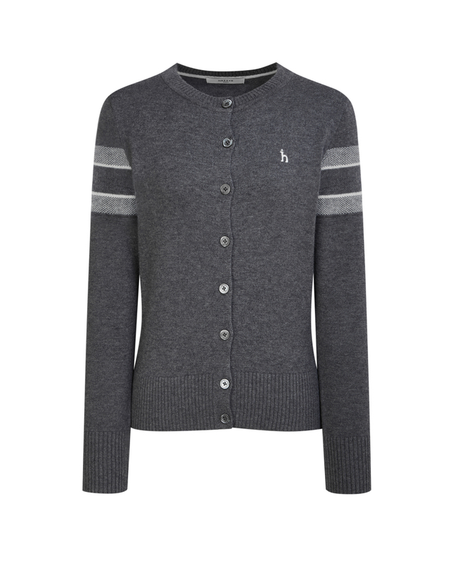 Áo knit golf nữ tay dài phối sọc màu xám — ảnh 6