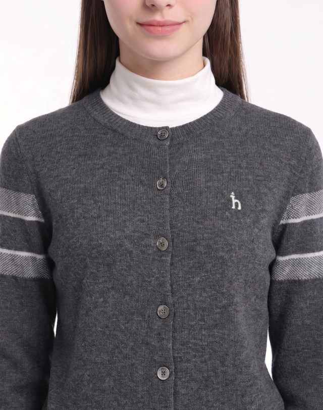 Áo knit golf nữ tay dài phối sọc màu xám — ảnh 5