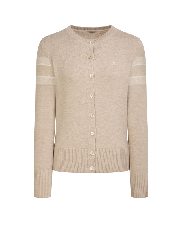 Áo knit golf nữ tay dài viền sọc màu be — ảnh 6
