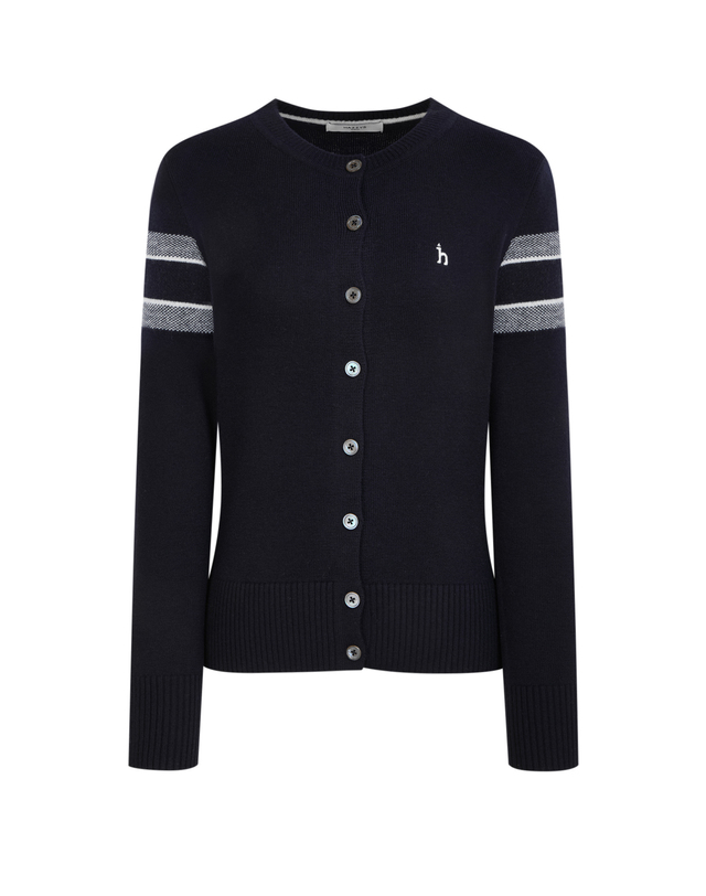 Áo knit golf nữ tay dài phối sọc trắng xanh navy — ảnh 2