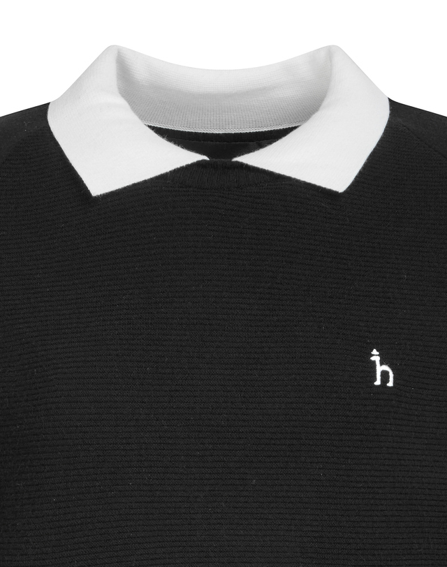 Áo knit golf nữ cổ bẻ phối viền trắng màu đen — ảnh 3