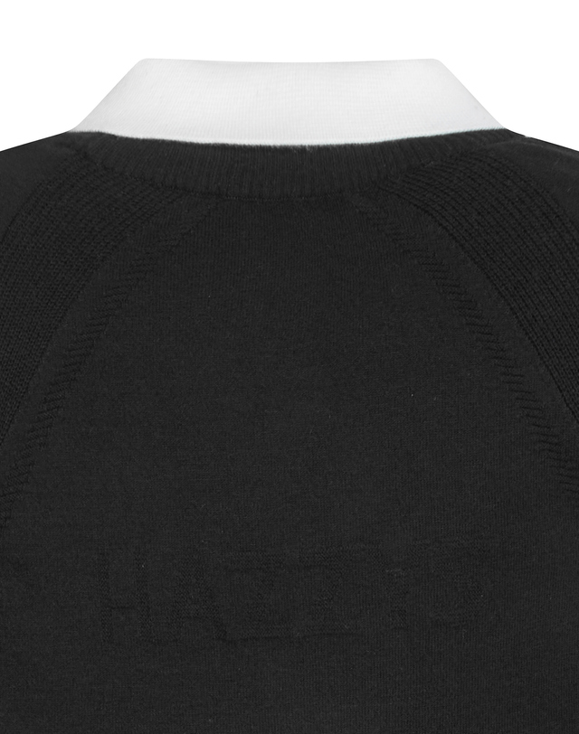 Áo knit golf nữ cổ bẻ phối viền trắng màu đen — ảnh 5