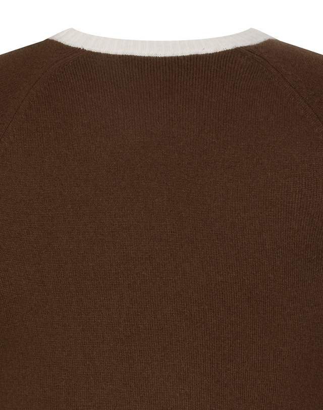 Áo knit golf nữ dáng ôm phối viền trắng màu nâu sepia — ảnh 6