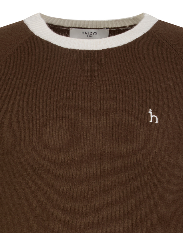 Áo knit golf nữ dáng ôm phối viền trắng màu nâu sepia — ảnh 4