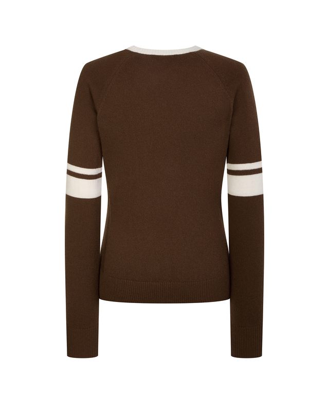 Áo knit golf nữ dáng ôm phối viền trắng màu nâu sepia — ảnh 3