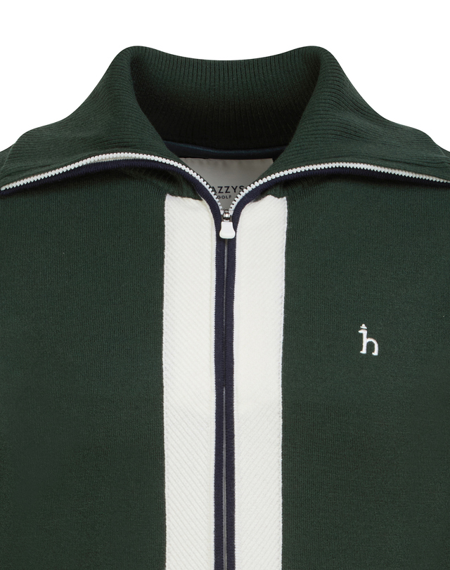 Áo knit golf nữ cổ đứng khóa kéo màu xanh lá đậm — ảnh 3