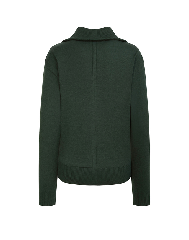 Áo knit golf nữ cổ đứng khóa kéo màu xanh lá đậm — ảnh 2