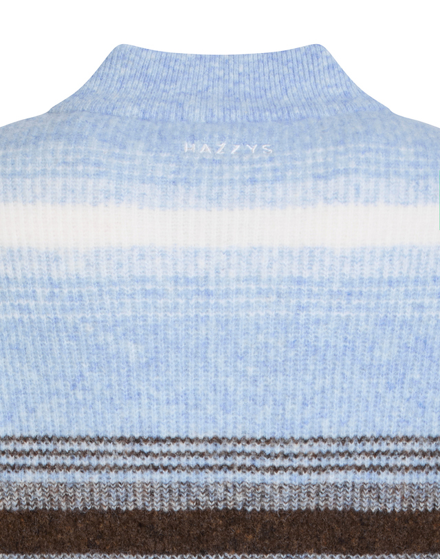 Áo knit golf nữ cổ V phối sọc màu xanh dương — ảnh 5