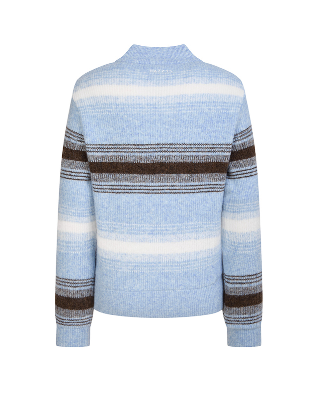 Áo knit golf nữ cổ V phối sọc màu xanh dương — ảnh 2