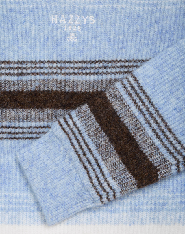 Áo knit golf nữ cổ V phối sọc màu xanh dương — ảnh 4