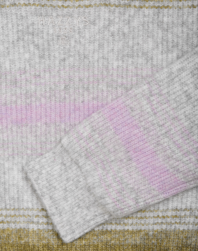 Áo knit golf nữ cổ bẻ kẻ ngang màu xám — ảnh 4