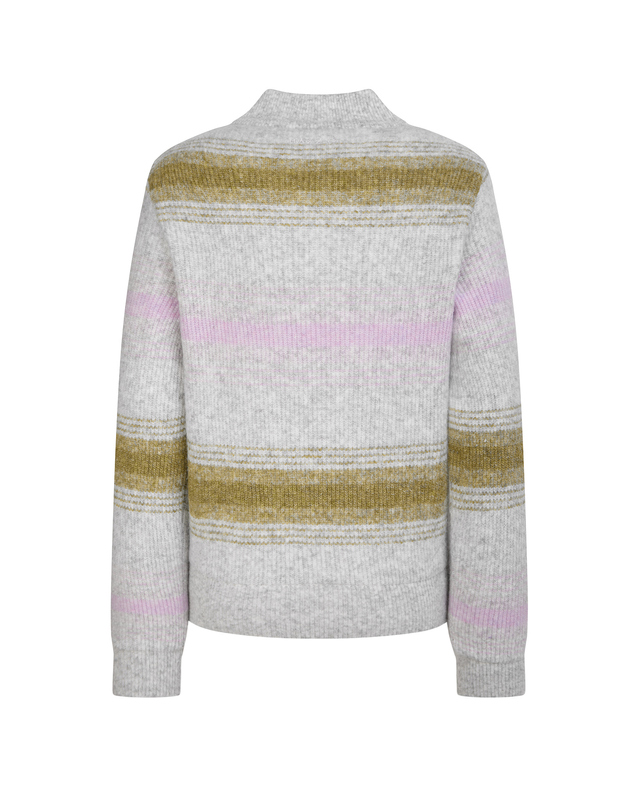 Áo knit golf nữ cổ bẻ kẻ ngang màu xám — ảnh 2