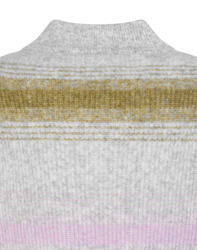 Áo knit golf nữ cổ bẻ kẻ ngang màu xám — ảnh 5