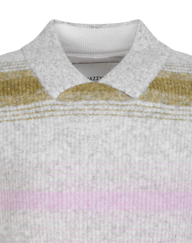 Áo knit golf nữ cổ bẻ kẻ ngang màu xám — ảnh 3