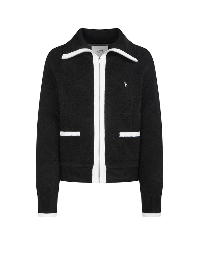 Áo knit golf nữ dáng bomber viền trắng màu đen — ảnh 2