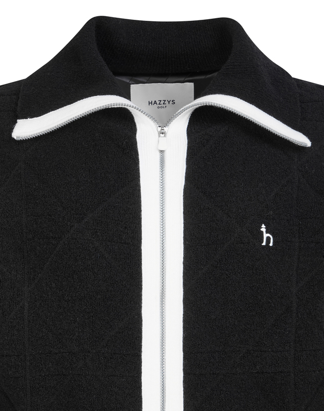 Áo knit golf nữ dáng bomber viền trắng màu đen — ảnh 4