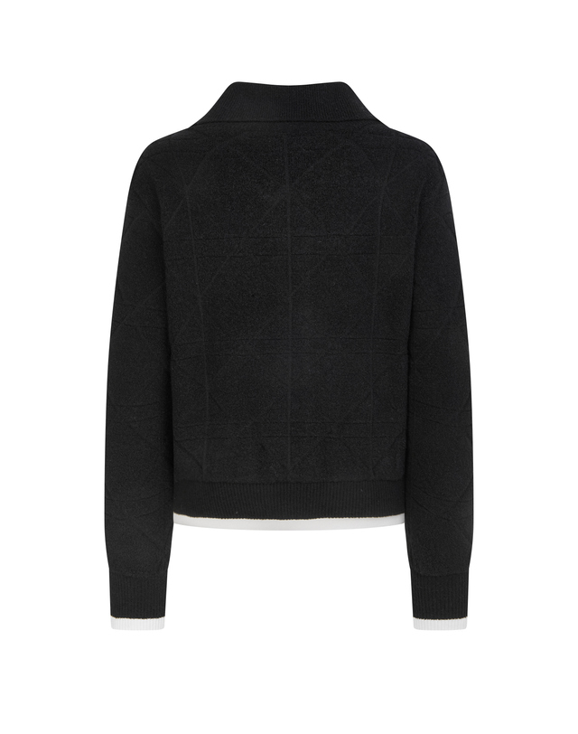 Áo knit golf nữ dáng bomber viền trắng màu đen — ảnh 3