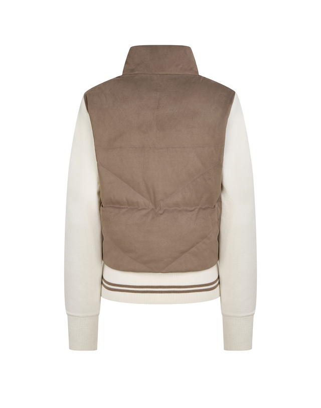 Áo knit golf nữ phối màu camel trắng cổ cao dài tay — ảnh 3