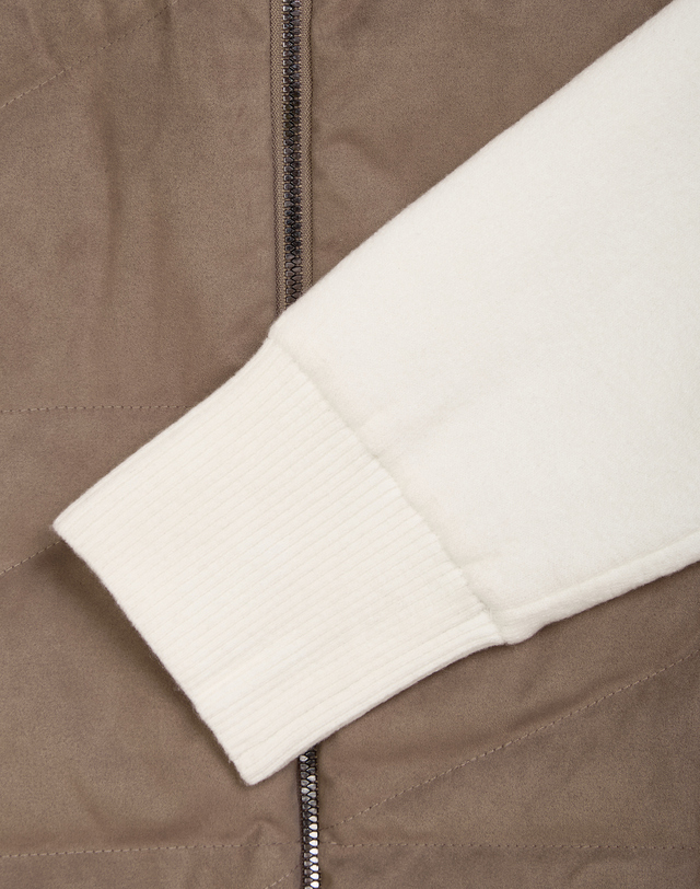 Áo knit golf nữ phối màu camel trắng cổ cao dài tay — ảnh 5
