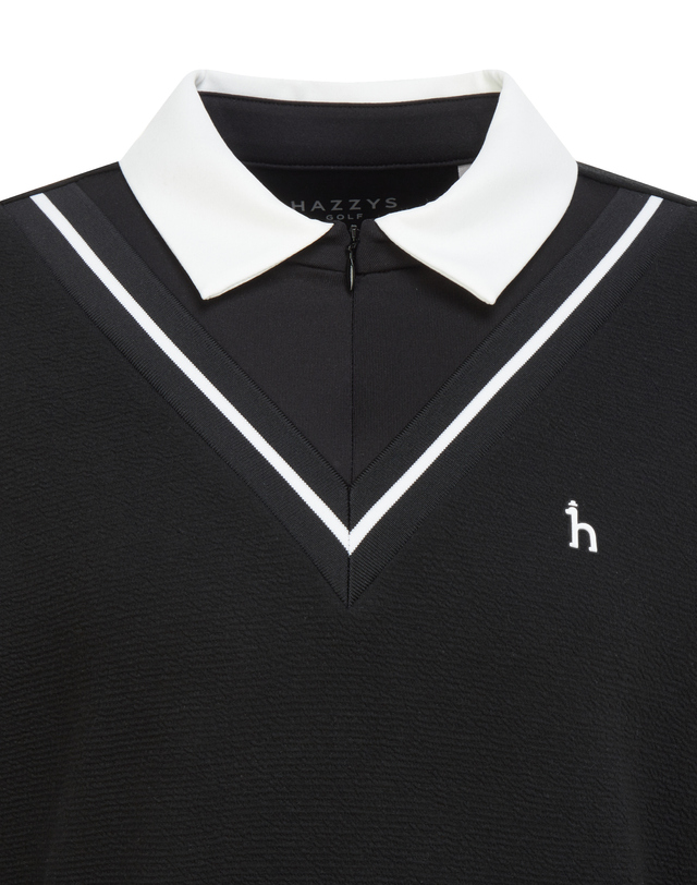 Váy liền golf nữ cổ bẻ phối viền trắng màu đen — ảnh 3