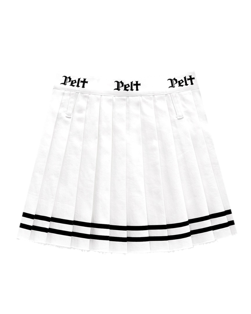 Chân váy golf nữ Pelt trắng xếp ly phối viền đen và thắt lưng logo Pelt