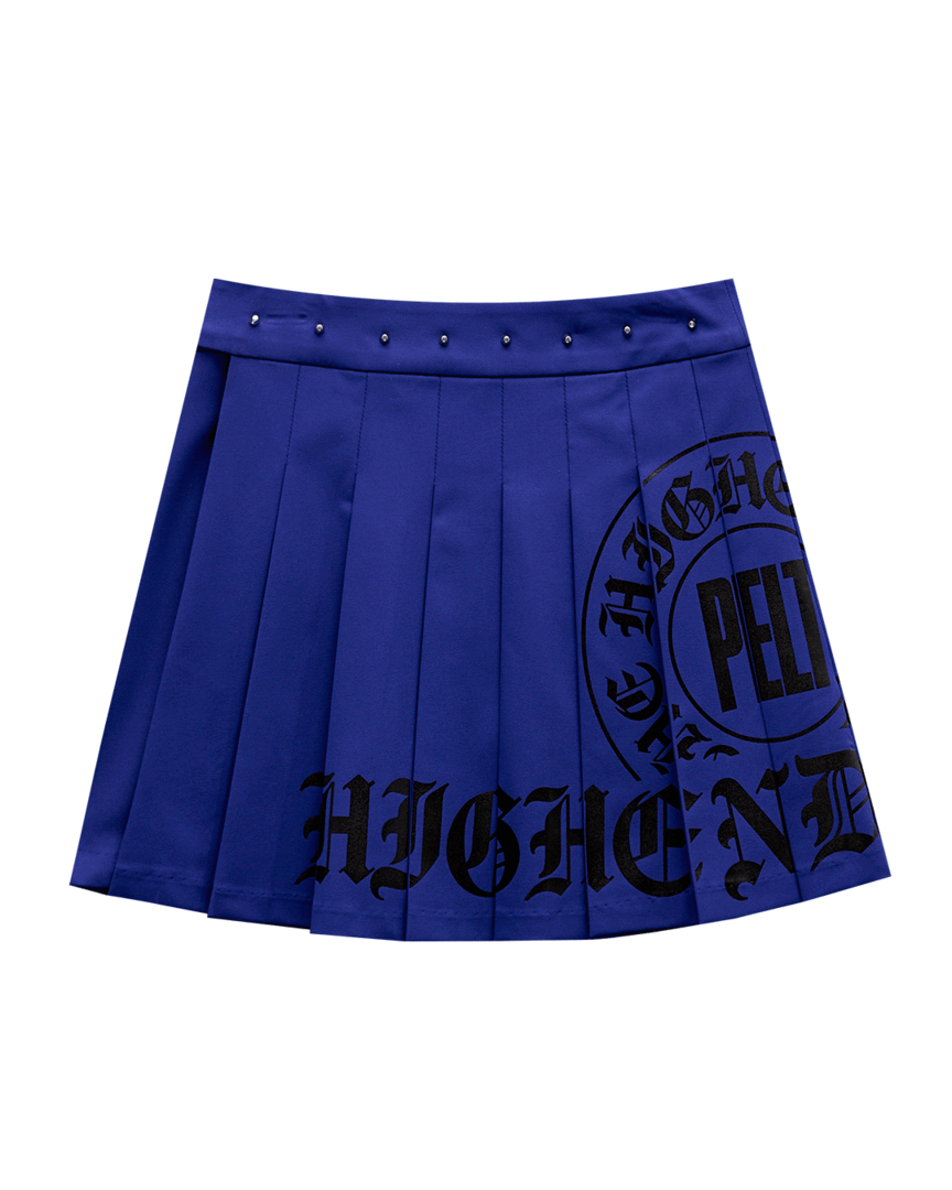 Váy golf nữ xếp ly màu xanh dương phối logo đen — Pelt | Seoul Golf Fashion