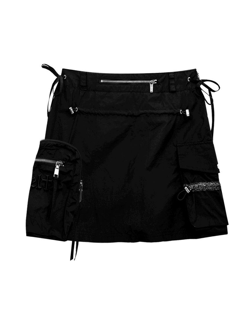 Váy golf nữ Pelt dáng ngắn màu đen với túi zip và dây buộc hai bên hông