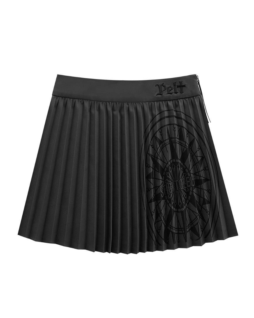 Váy golf nữ Pelt xếp ly màu xám đậm có họa tiết tròn tinh tế phía trước