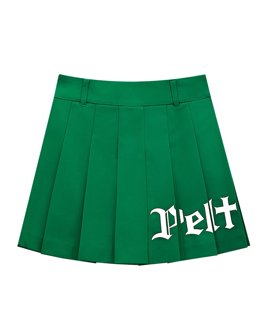 Chân váy golf nữ Pelt xếp ly màu xanh lá có logo trắng