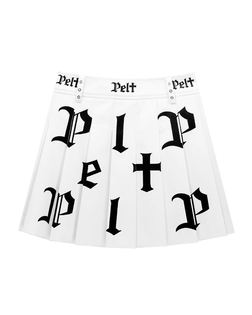 Váy golf nữ Pelt xếp li màu trắng chữ đen họa tiết logo Pelt