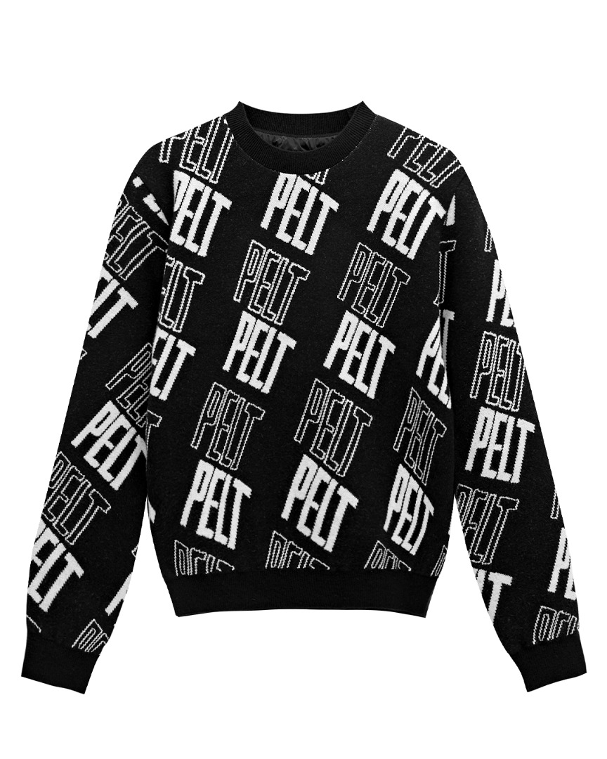Áo knit golf nữ Pelt màu đen họa tiết logo trắng nổi bật