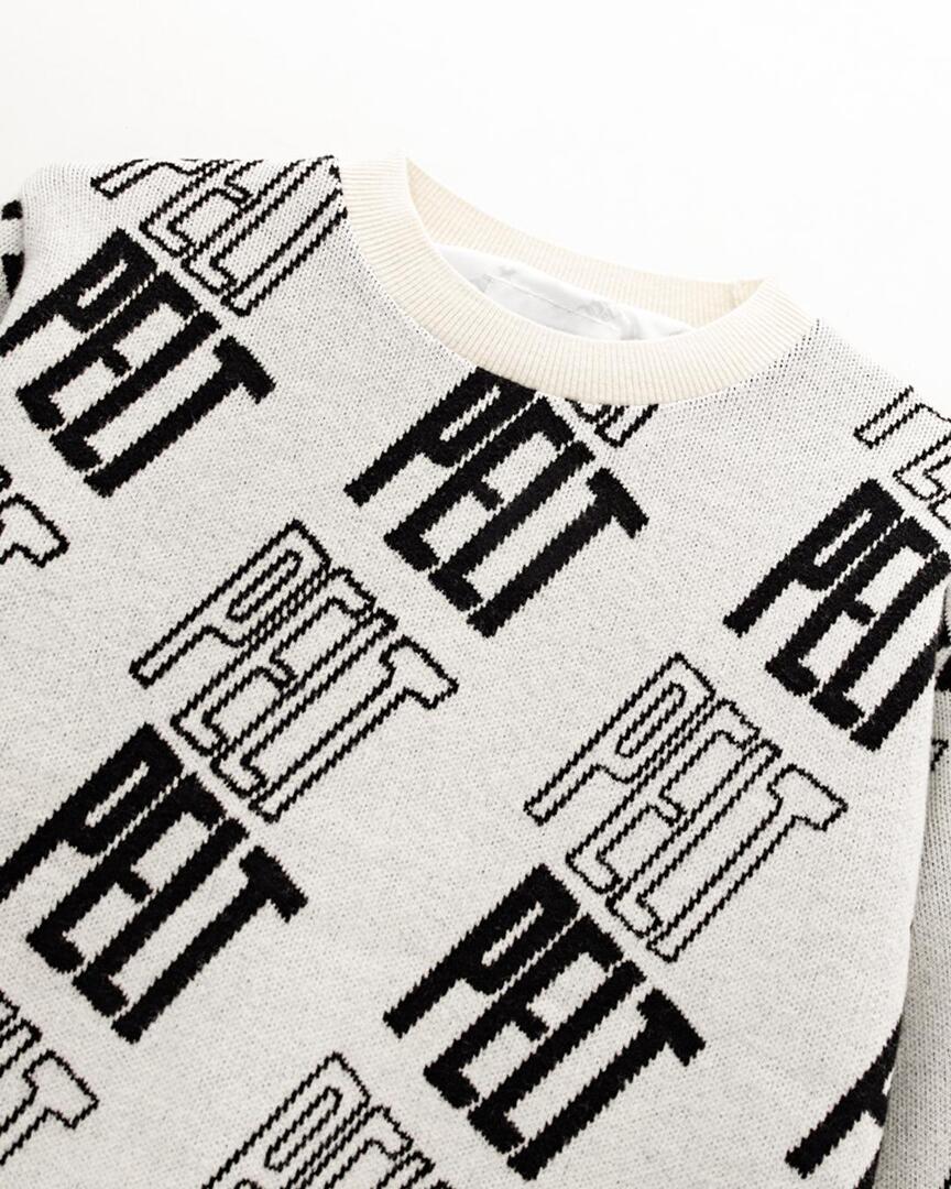 Áo knit golf nữ họa tiết chữ PELT màu ngà — ảnh 3