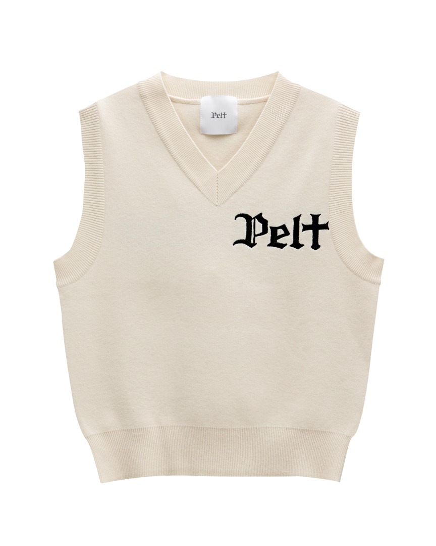 Áo vest golf nữ Pelt màu ngà cổ tim không tay có logo thêu