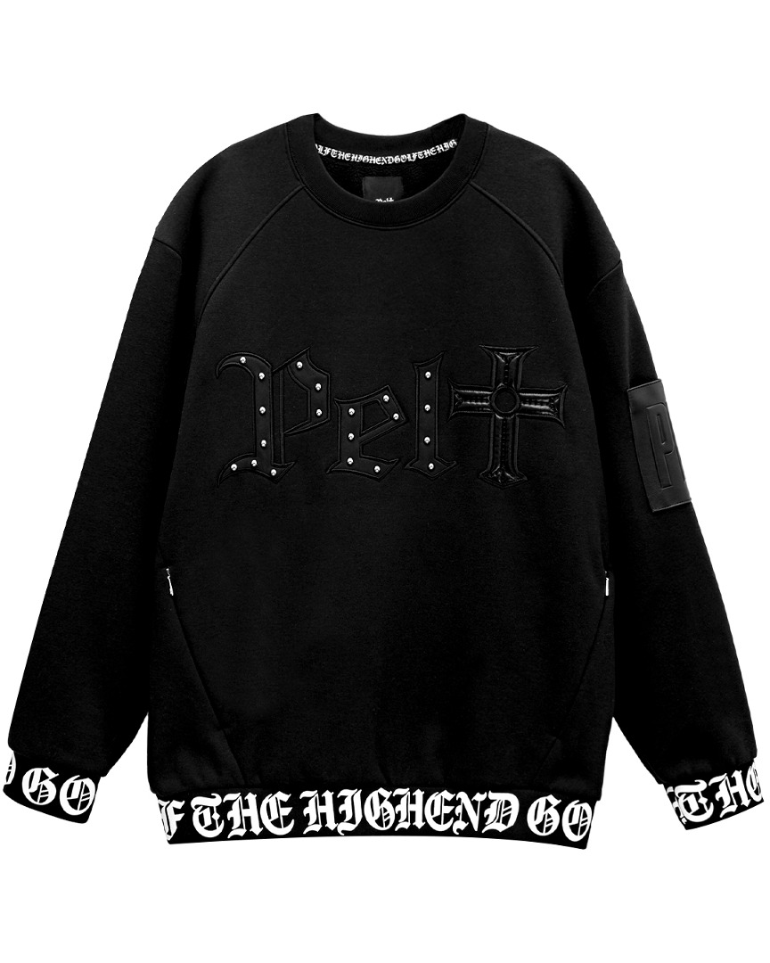 Áo golf nữ dáng sweater đen logo nổi — Pelt | Seoul Golf Fashion
