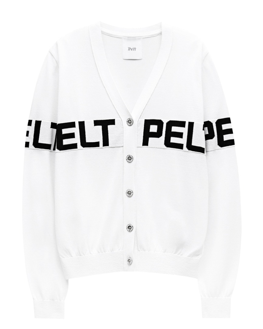 Áo knit golf nữ cổ tim viền logo đen trắng — Pelt | Seoul Golf Fashion