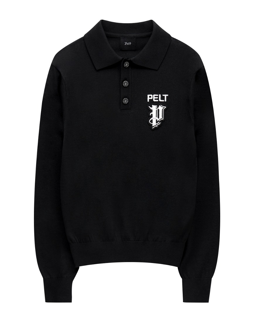 Áo knit golf nữ cổ bẻ tay dài màu đen — Pelt | Seoul Golf Fashion